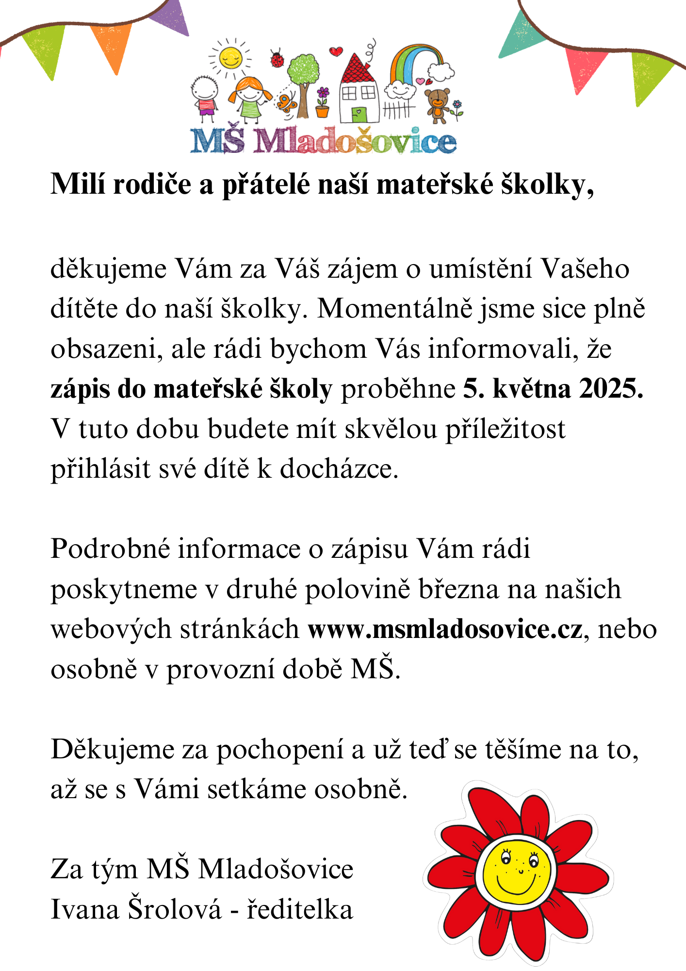 INFORMACE K ZÁPISU PRO ŠKOLNÍ ROK 25/26
